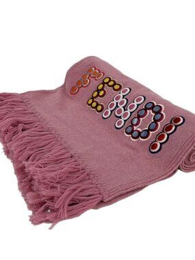 Fendi Shawl Pink Multi Logo Dot Wool Cashmere